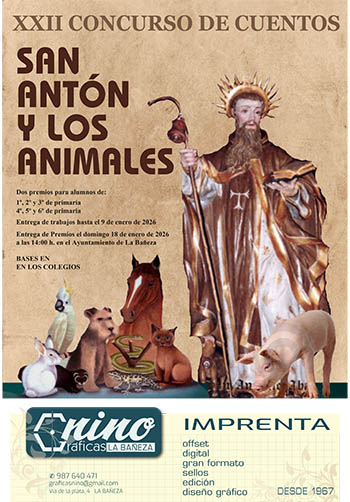 Cartel del concurso infantil de cuentos organizado por la Cofradía de San Antón en La Bañeza